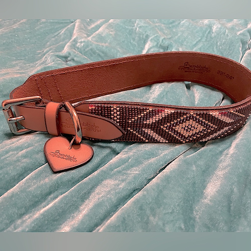 New Limited Edition Sambboho Charlotte Purple Beaded Leather Dog Collar sz 20-22